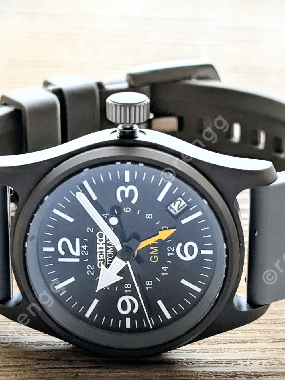 Titanium Seiko Black GMT Field Watch with Yellow GMT Hand 36mm Sapphire 24jewels